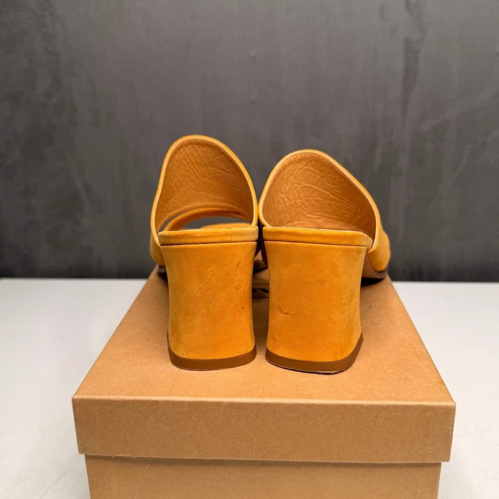 Coach Francesca Mules Women 7.5B Marigold Yellow Suede Block Heel Made in Italy